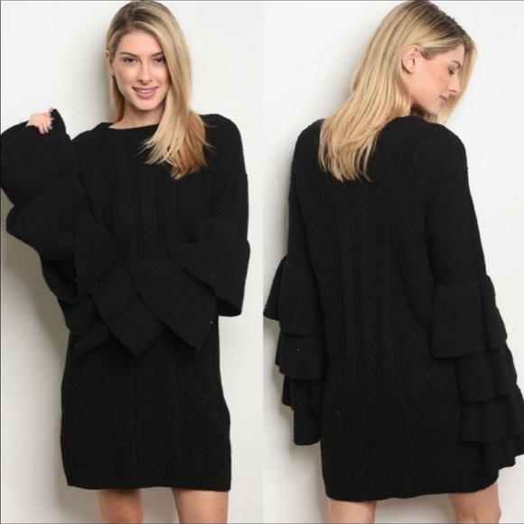 Dresses & Skirts - NWT Luxe Cable Knit Black Sweater Dress